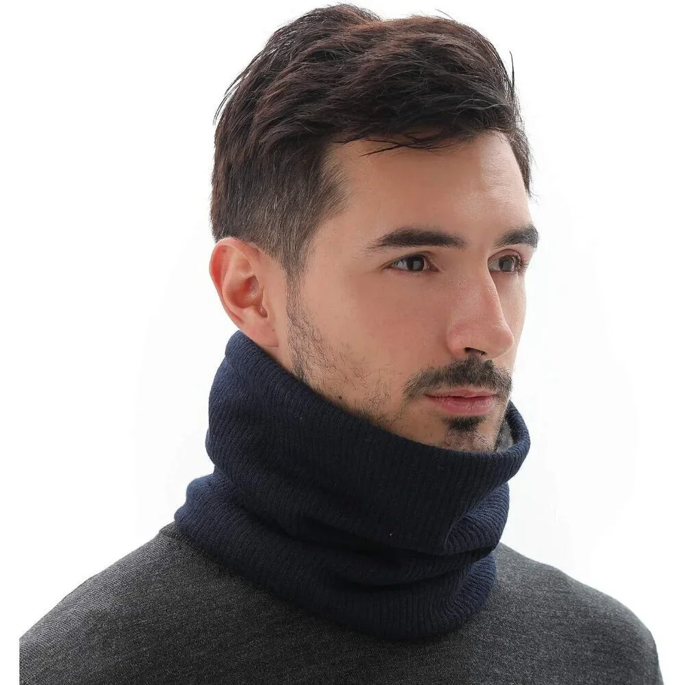 Men's Navy Winter Ski Neck Gaiter Face Scarf Fleece Lined Windproof Scarves